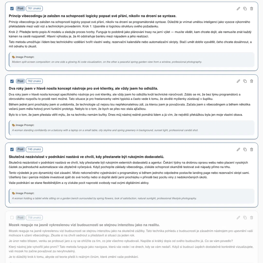 Ukázka ContentPro — vygenerované posty